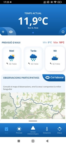 L'aplicació ofereix una experiència intuïtiva per accedir a la previsió del temps, avisos meteorològics i informació detallada de les estacions. Explora les condicions atmosfèriques d’Andorra amb un sol clic.