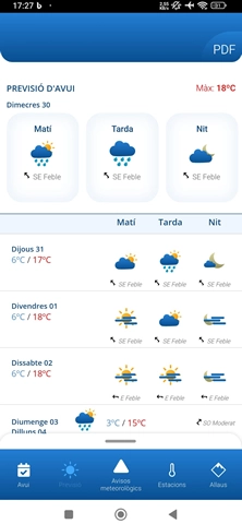 Accedeix a la previsió diària i setmanal per a les teves estacions preferides. Coneix les temperatures, la qualitat de l'aire i la fase lunar d'una manera clara i accessible.